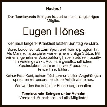 Anzeige von Eugen Hönes von Reutlinger General-Anzeiger