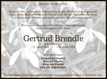 Anzeige von Gertrud Brendle von Reutlinger General-Anzeiger