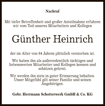 Anzeige von Günther Heinrich von Reutlinger General-Anzeiger