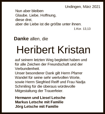 Anzeige von Heribert Kristan von Reutlinger General-Anzeiger