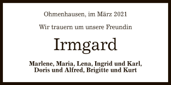 Anzeige von Irmgard  von Reutlinger General-Anzeiger