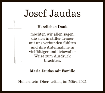 Anzeige von Josef Jaudas von Reutlinger General-Anzeiger