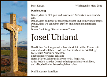 Anzeige von Josef Uhland von Reutlinger General-Anzeiger