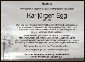 Anzeige von Karljürgen Egg von Reutlinger General-Anzeiger