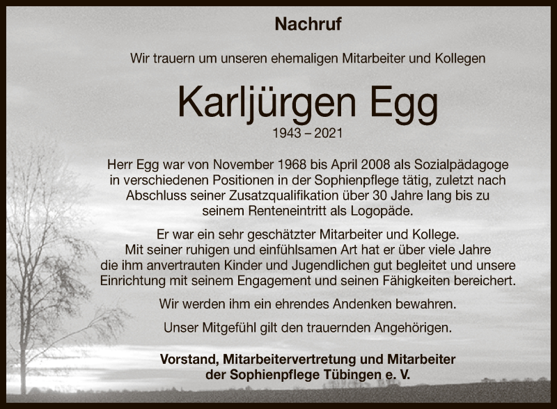  Traueranzeige für Karljürgen Egg vom 06.03.2021 aus Reutlinger General-Anzeiger
