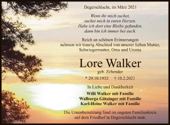 Anzeige von Lore Walker von Reutlinger General-Anzeiger