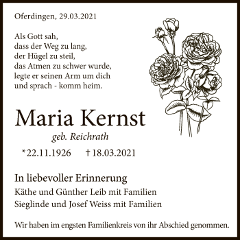 Anzeige von Maria Kernst von Reutlinger General-Anzeiger