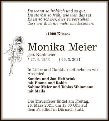 Anzeige von Monika Meier von Reutlinger General-Anzeiger