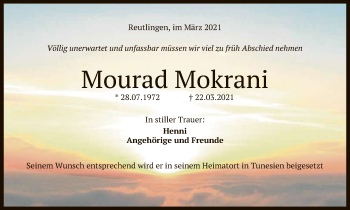 Anzeige von Mourad Mokrani von Reutlinger General-Anzeiger
