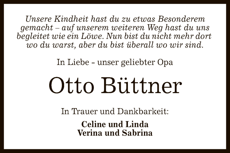 Traueranzeige für Otto Büttner vom 24.03.2021 aus Reutlinger General-Anzeiger
