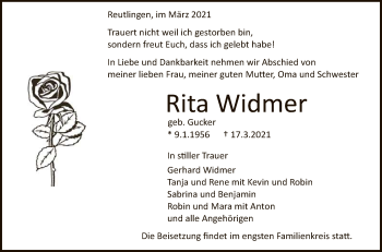 Anzeige von Rita Widmer von Reutlinger General-Anzeiger