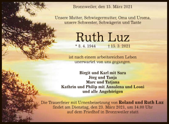 Anzeige von Ruth Luz von Reutlinger General-Anzeiger