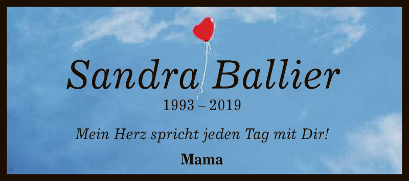  Traueranzeige für Sandra Ballier vom 20.03.2021 aus Reutlinger General-Anzeiger