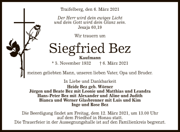 Anzeige von Siegfried Bez von Reutlinger General-Anzeiger