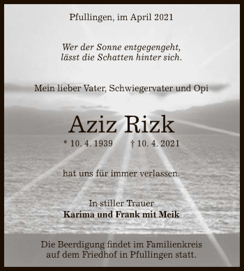Anzeige von Aziz Rizk von Reutlinger General-Anzeiger