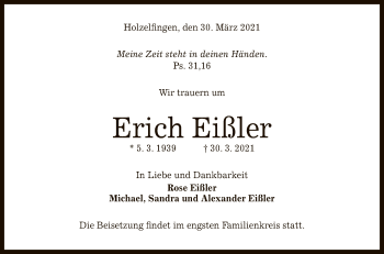 Anzeige von Erich Eißler von Reutlinger General-Anzeiger