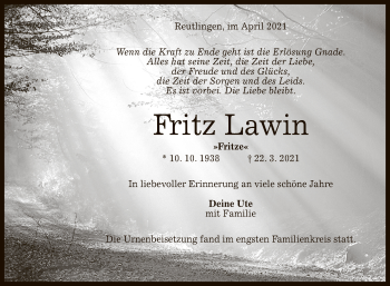 Anzeige von Fritz Lawin von Reutlinger General-Anzeiger
