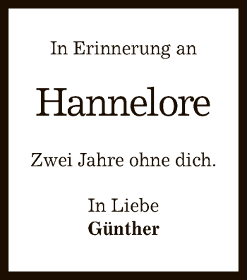 Anzeige von Hannelore  von Reutlinger General-Anzeiger