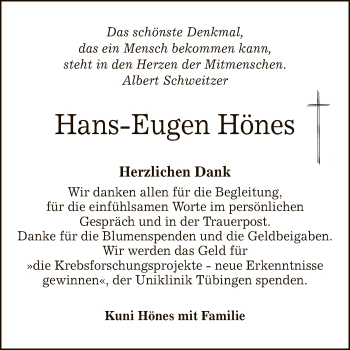 Anzeige von Hans-Eugen Hönes von Reutlinger General-Anzeiger