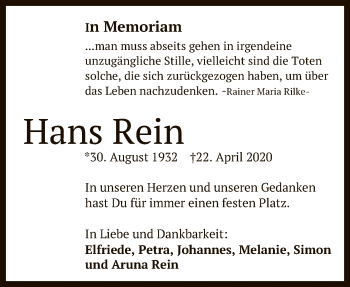 Anzeige von Hans Rein von Reutlinger General-Anzeiger