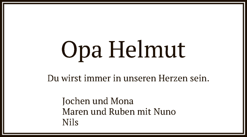  Traueranzeige für Helmut  vom 24.04.2021 aus Reutlinger General-Anzeiger