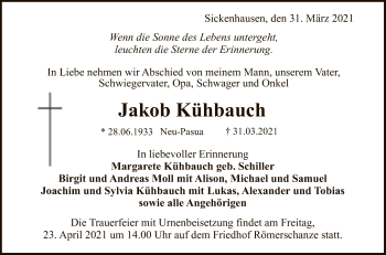 Anzeige von Jakob Kühbauch von Reutlinger General-Anzeiger