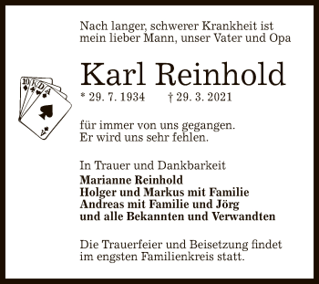 Anzeige von Karl Reinhold von Reutlinger General-Anzeiger