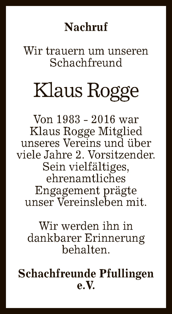  Traueranzeige für Klaus Rogge vom 13.04.2021 aus Reutlinger General-Anzeiger
