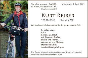 Anzeige von Kurt Reiber von Reutlinger General-Anzeiger