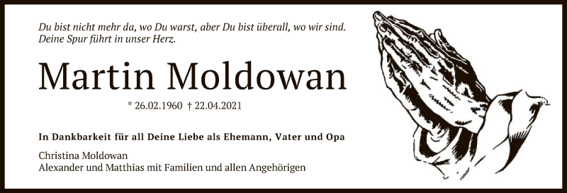  Traueranzeige für Martin Moldowan vom 30.04.2021 aus Reutlinger General-Anzeiger