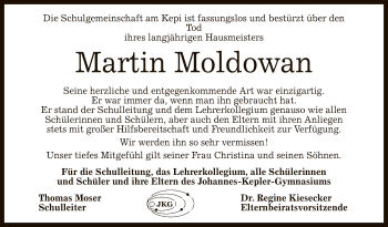 Anzeige von Martin Moldowan von Reutlinger General-Anzeiger
