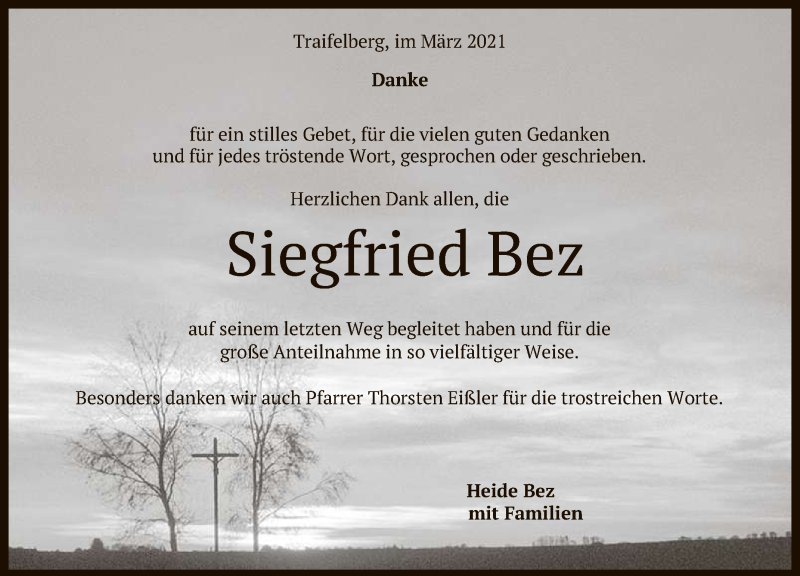 Traueranzeigen Von Siegfried Bez | Trauer.gea.de