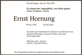 Anzeige von Ernst Hornung von Reutlinger General-Anzeiger