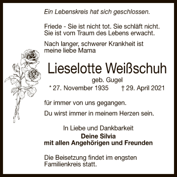 Anzeige von Lieselotte Weißschuh von Reutlinger General-Anzeiger
