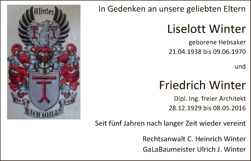  Traueranzeige für Liselott und Friedrich Winter vom 08.05.2021 aus Reutlinger General-Anzeiger