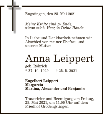 Anzeige von Anna Leippert von Reutlinger General-Anzeiger