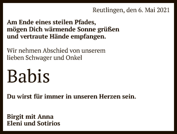 Anzeige von Babis  von Reutlinger General-Anzeiger
