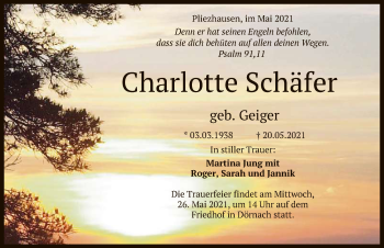 Anzeige von Charlotte Schäfer von Reutlinger General-Anzeiger