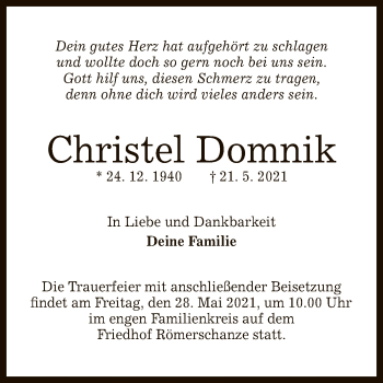 Anzeige von Christel Domnik von Reutlinger General-Anzeiger