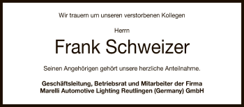 Anzeige von Frank Schweizer von Reutlinger General-Anzeiger