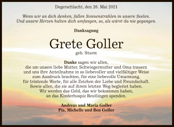 Anzeige von Grete Goller von Reutlinger General-Anzeiger