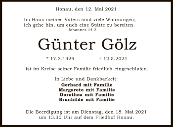 Anzeige von Günter Gölz von Reutlinger General-Anzeiger