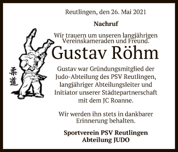 Anzeige von Gustav Röhm von Reutlinger General-Anzeiger