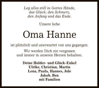 Anzeige von Hanne  von Reutlinger General-Anzeiger