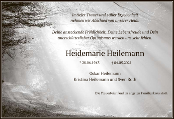 Anzeige von Heidemarie Heilemann von Reutlinger General-Anzeiger