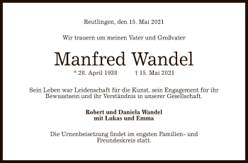 Anzeige von Manfred Wandel von Reutlinger General-Anzeiger