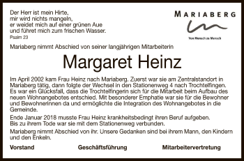 Anzeige von Margaret Heinz von Reutlinger General-Anzeiger