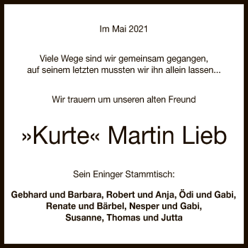 Anzeige von Martin Lieb von Reutlinger General-Anzeiger