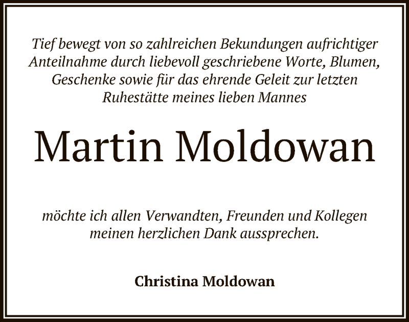  Traueranzeige für Martin Moldowan vom 15.05.2021 aus Reutlinger General-Anzeiger