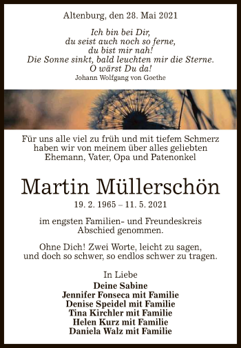 Anzeige von Martin Müllerschön von Reutlinger General-Anzeiger